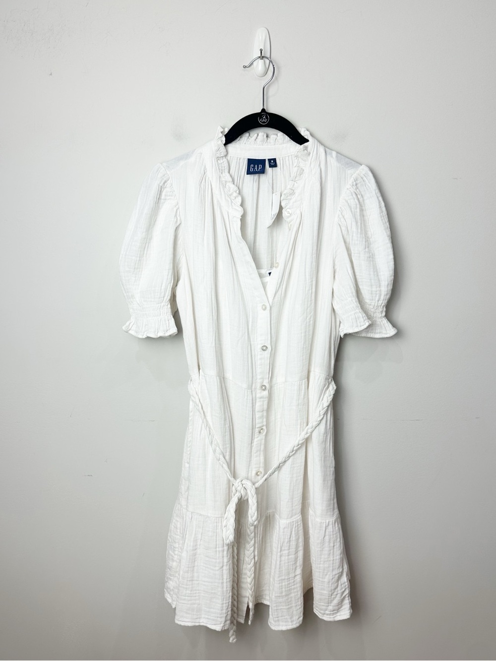 Gap Short Sleeve Gauze Dress Belted Off White